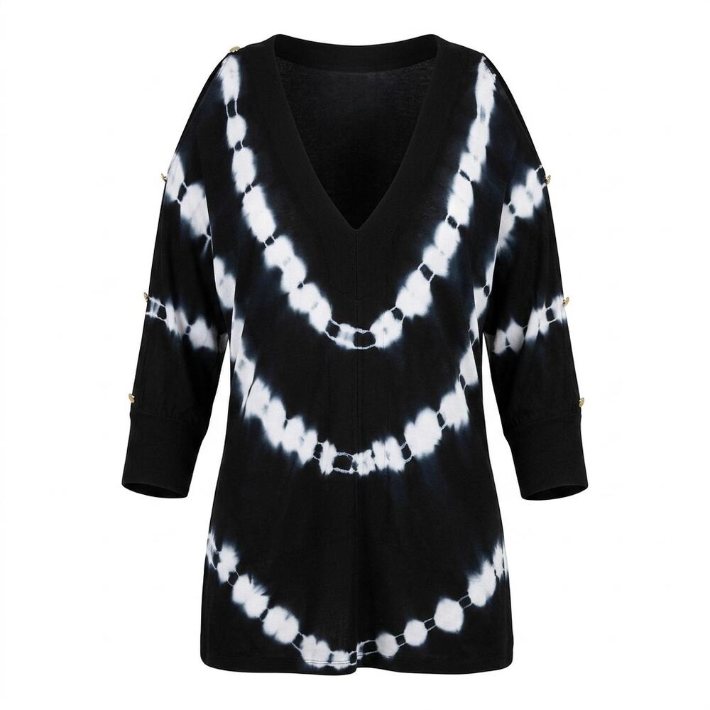 Boston Proper Black V-Neck Knit Lightweight Stretch Tunic Women Size L